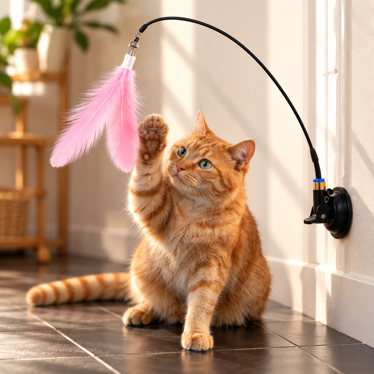 La Plume Folle - le plumeau sur ventouse qui invite votre chat à jouer