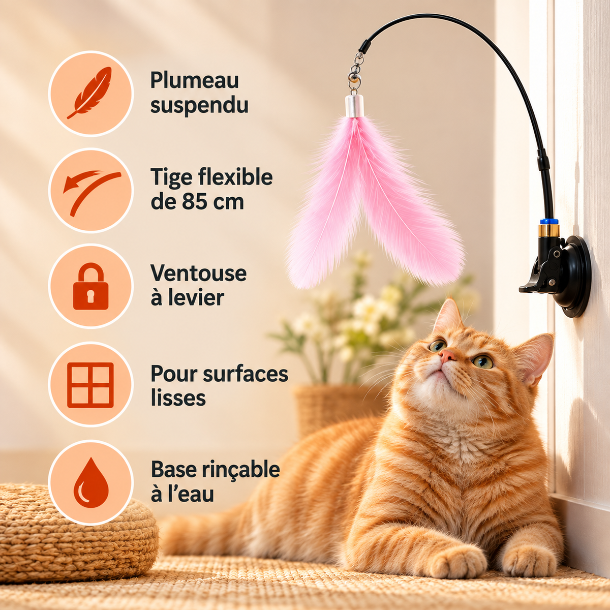 La Plume Folle - le plumeau sur ventouse qui invite votre chat à jouer
