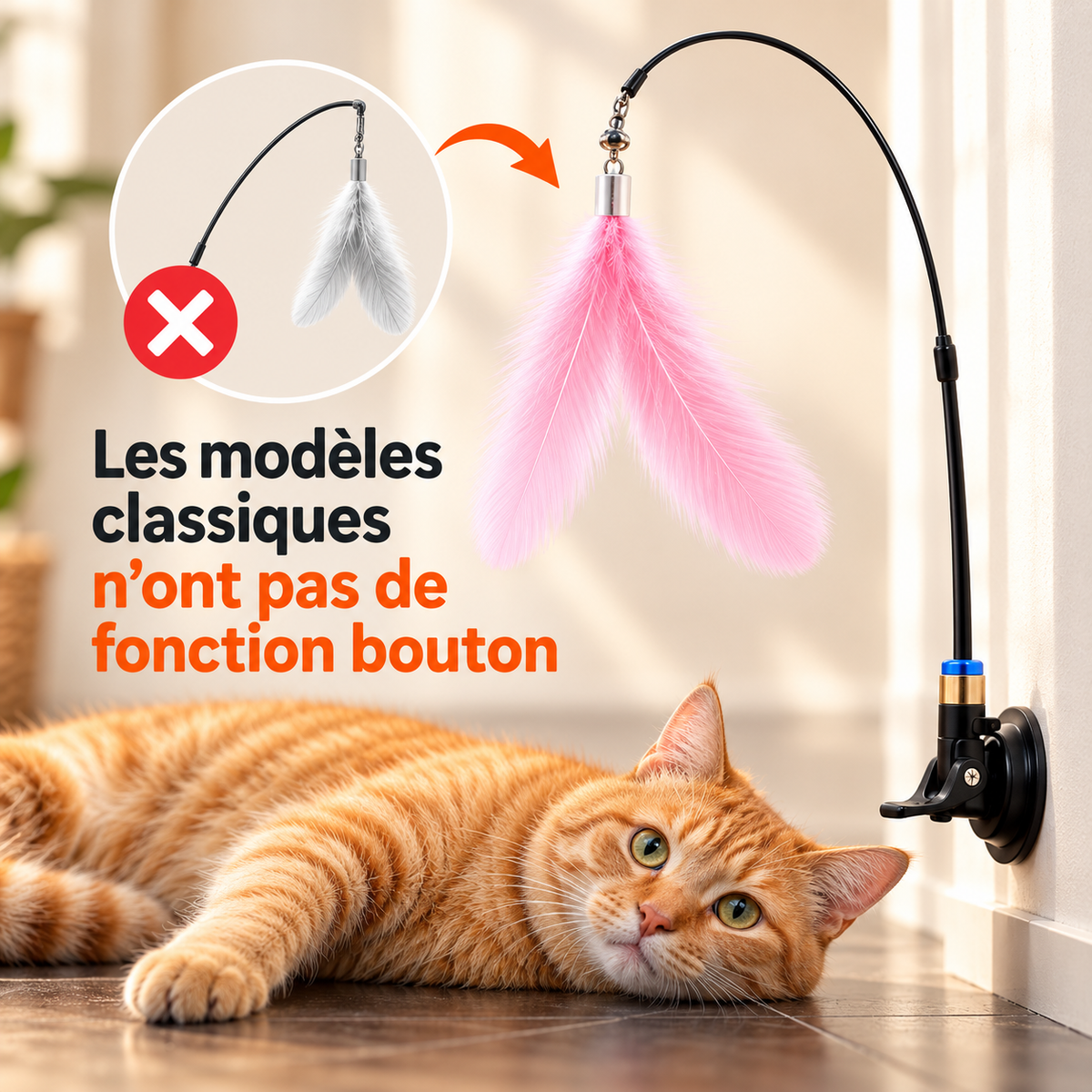 La Plume Folle - le plumeau sur ventouse qui invite votre chat à jouer