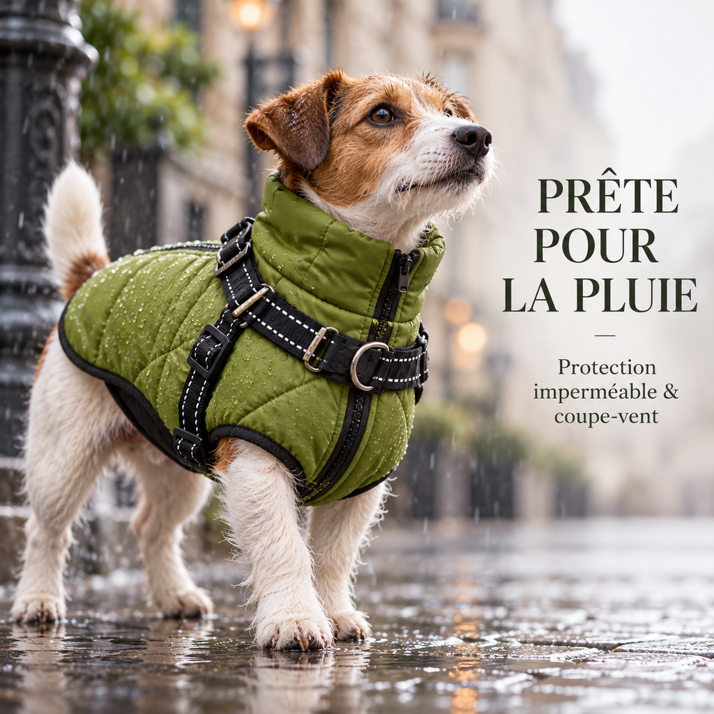 Doudoune Croc’Chaud – Manteau imperméable avec harnais intégré pour chien