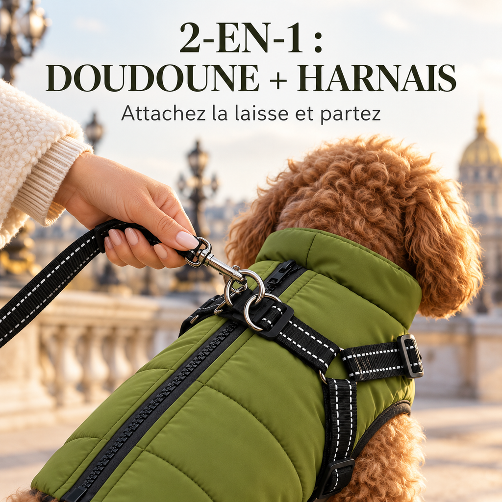 Doudoune Croc’Chaud – Manteau imperméable avec harnais intégré pour chien