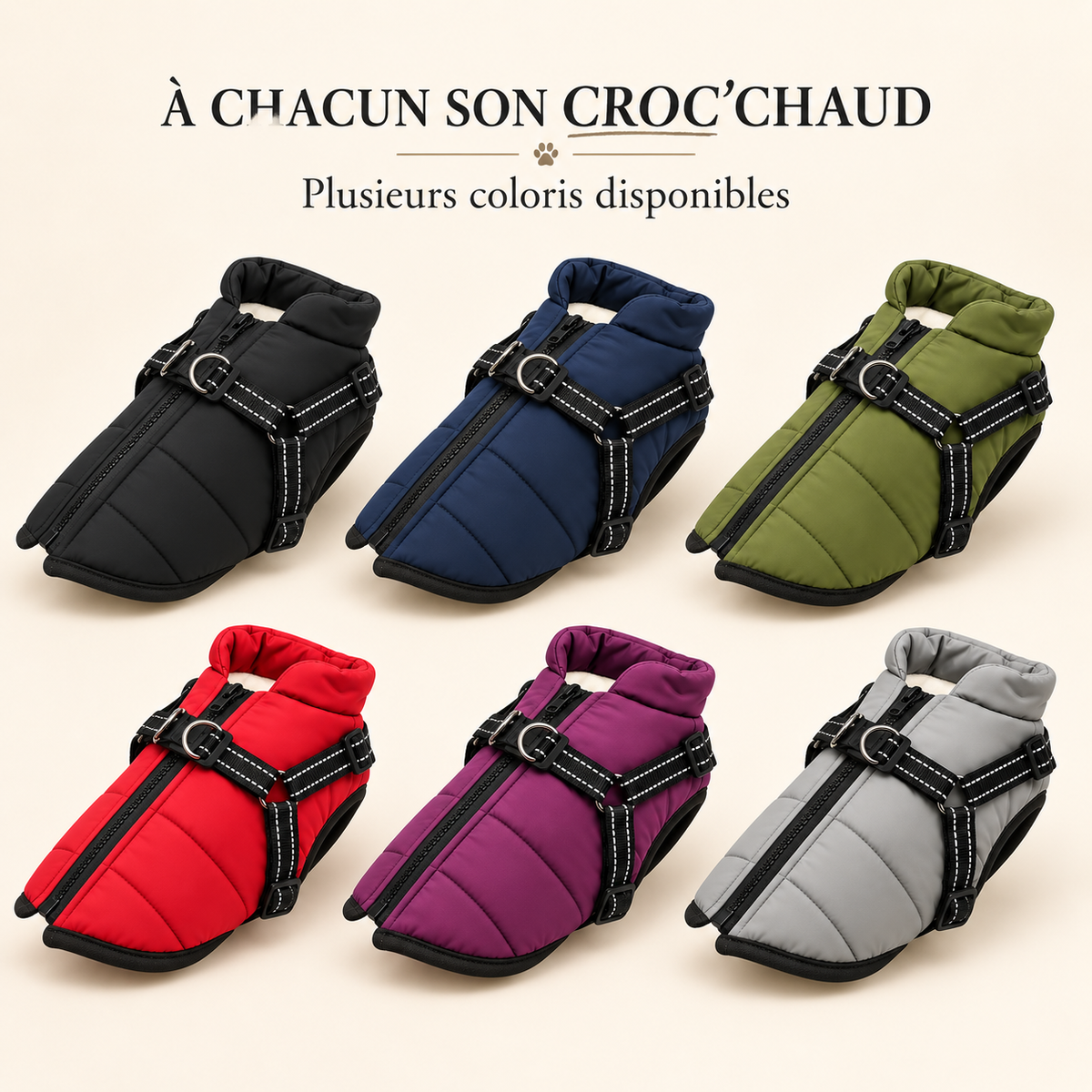 Doudoune Croc’Chaud – Manteau imperméable avec harnais intégré pour chien