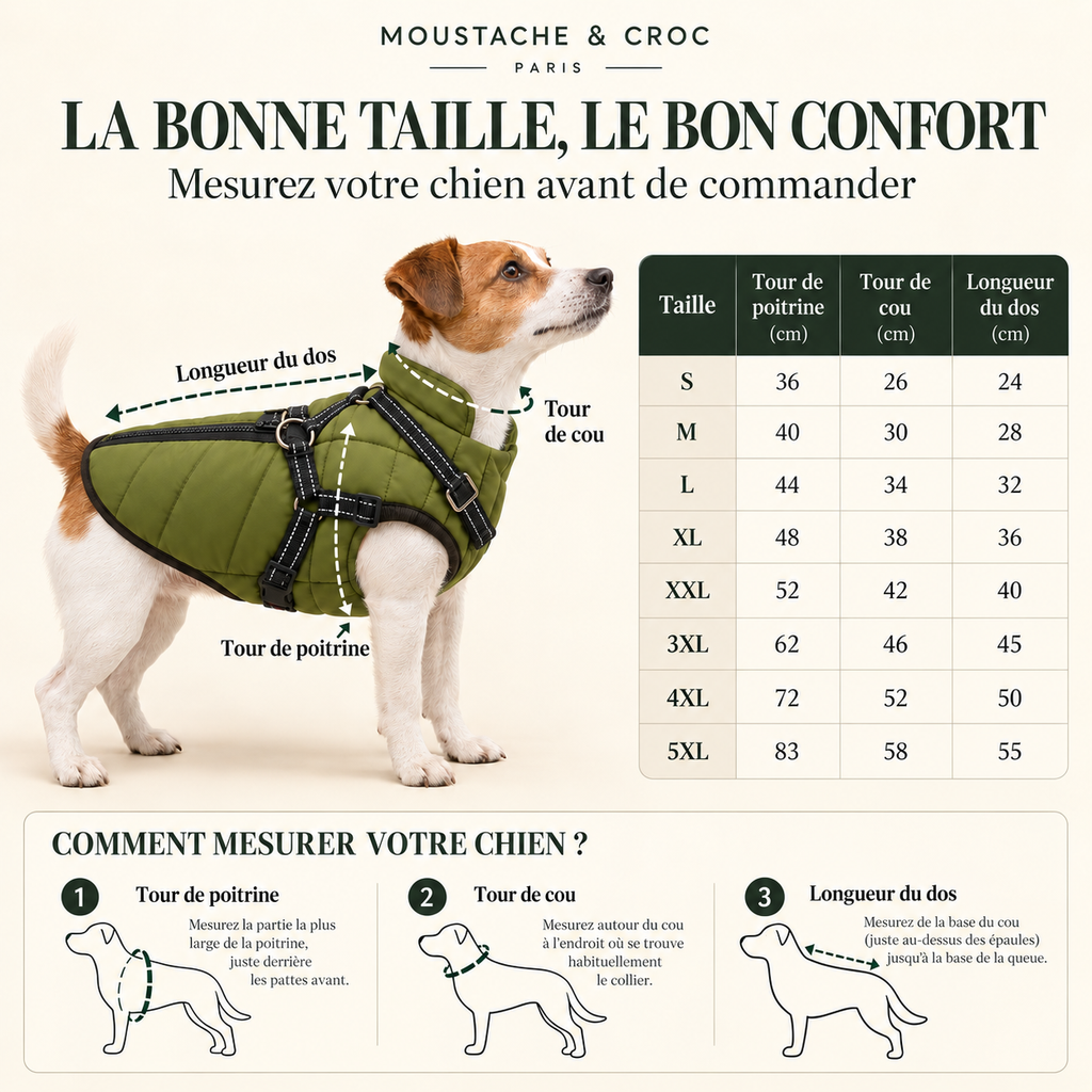 Doudoune Croc’Chaud – Manteau imperméable avec harnais intégré pour chien