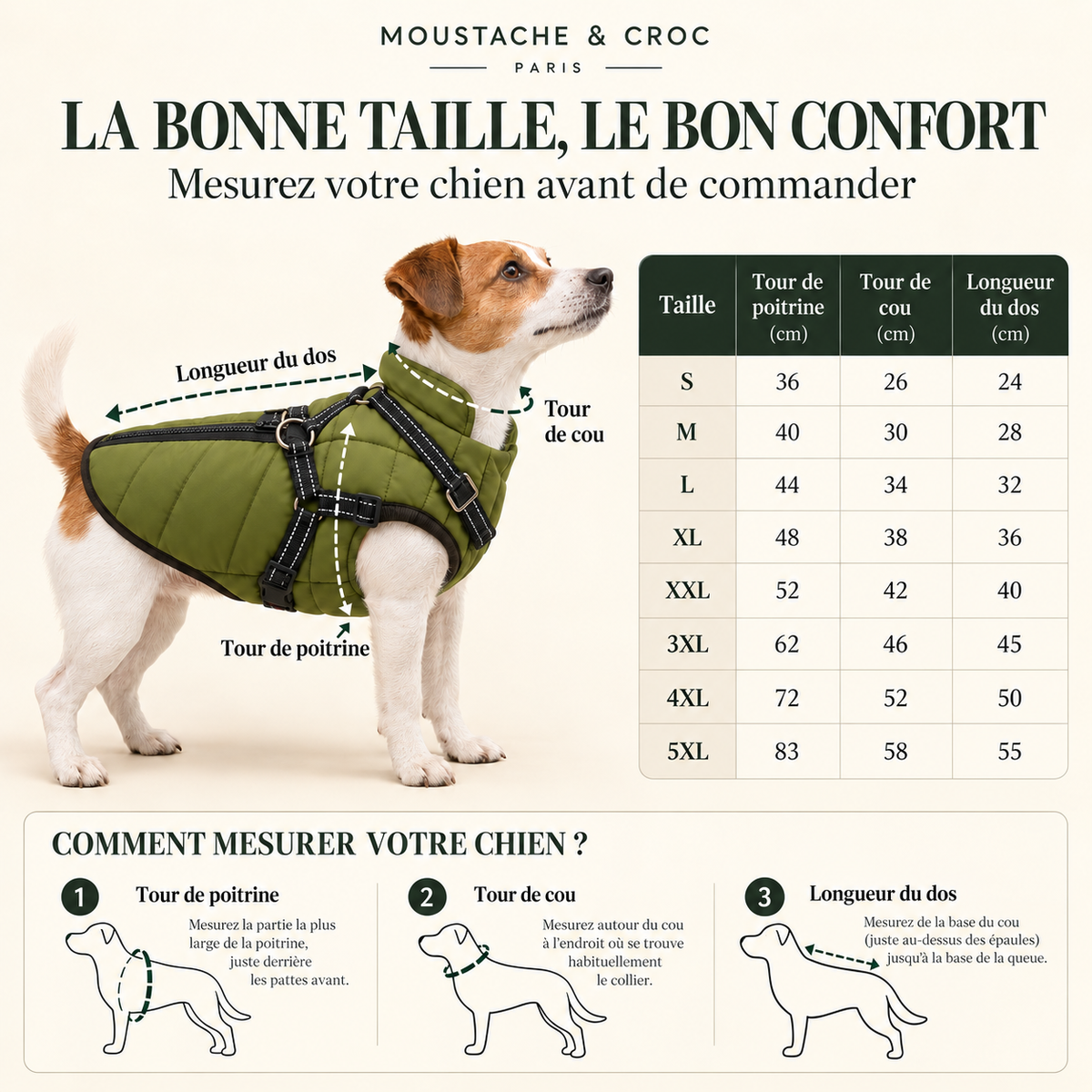 Doudoune Croc’Chaud – Manteau imperméable avec harnais intégré pour chien
