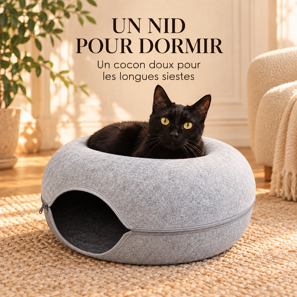 Le Donut Douillet – Lit tunnel 2-en-1 pour chat