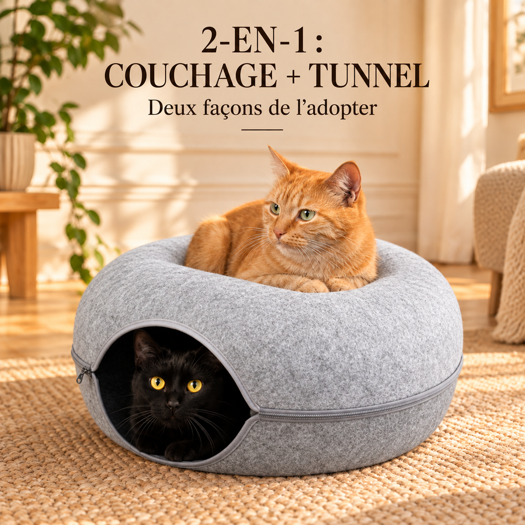 Le Donut Douillet – Lit tunnel 2-en-1 pour chat