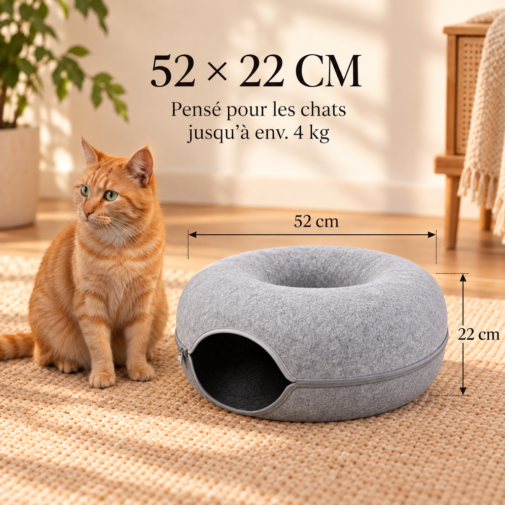 Le Donut Douillet – Lit tunnel 2-en-1 pour chat