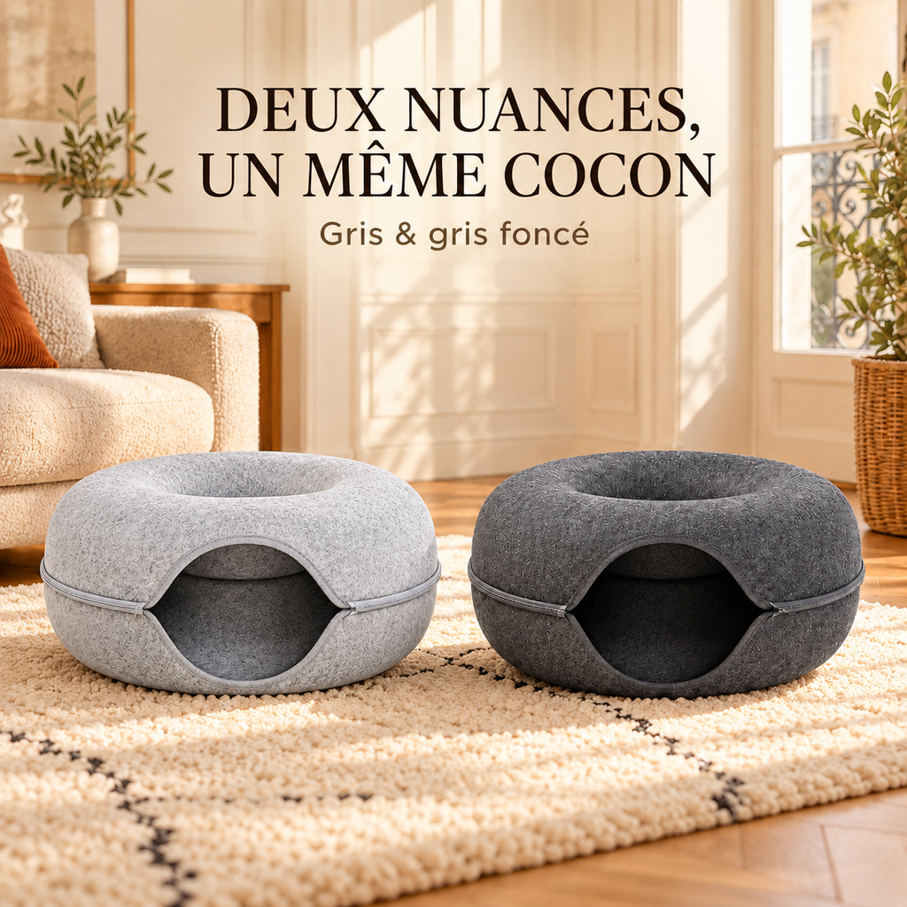Le Donut Douillet – Lit tunnel 2-en-1 pour chat