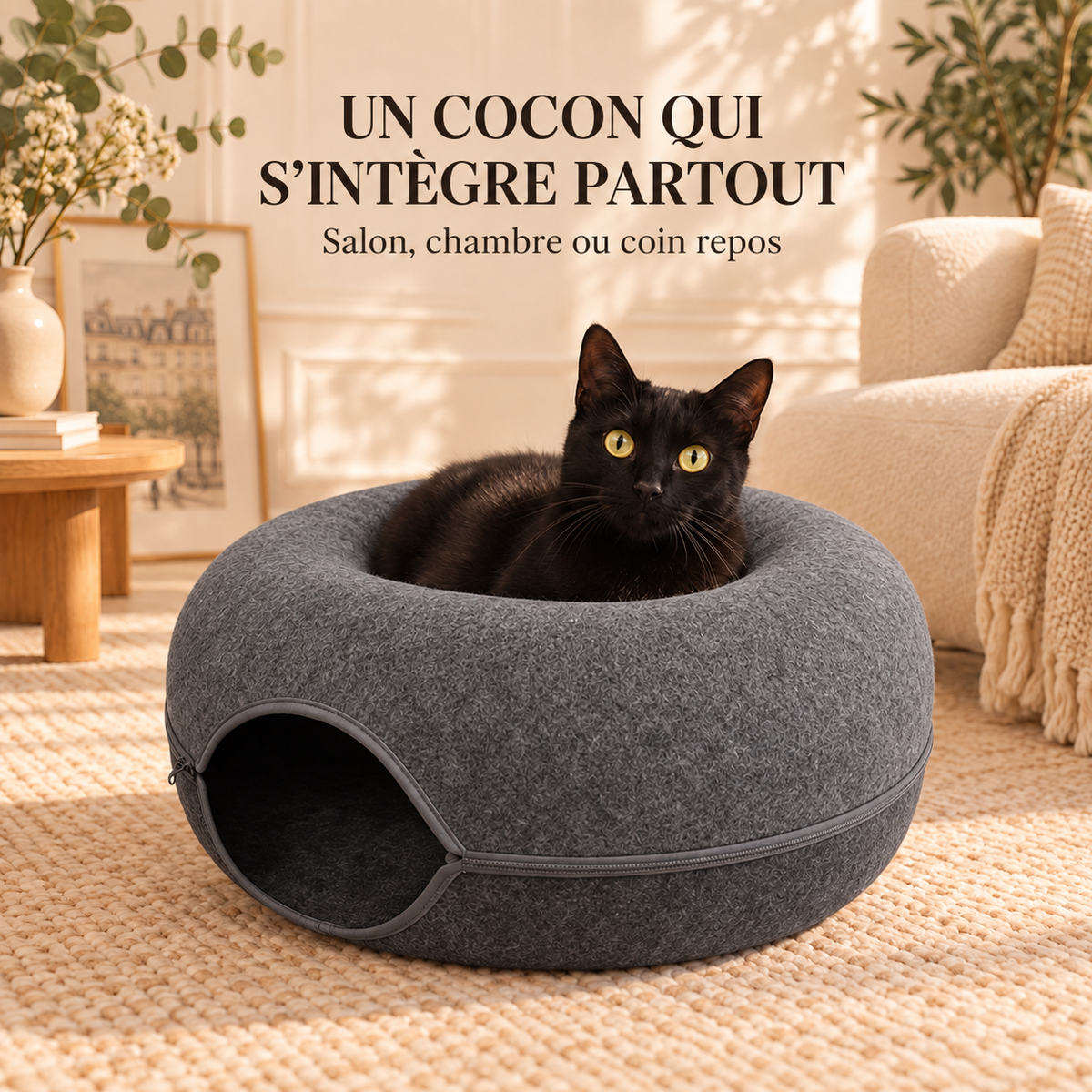 Le Donut Douillet – Lit tunnel 2-en-1 pour chat