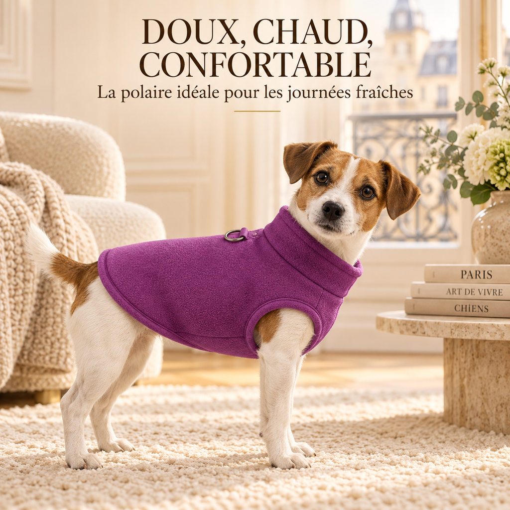 Croc’Polaire – Gilet polaire chaud pour petit chien avec anneau